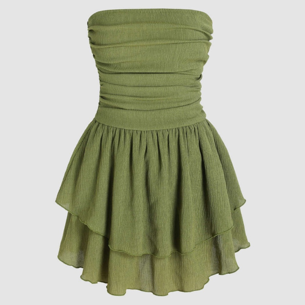 Shop Cider Tube Ruched Ruffle Mini Dress Green Small